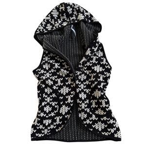 Cop. Copine Black White Hooded Textured Knit Vest Size M Pocket Blouson